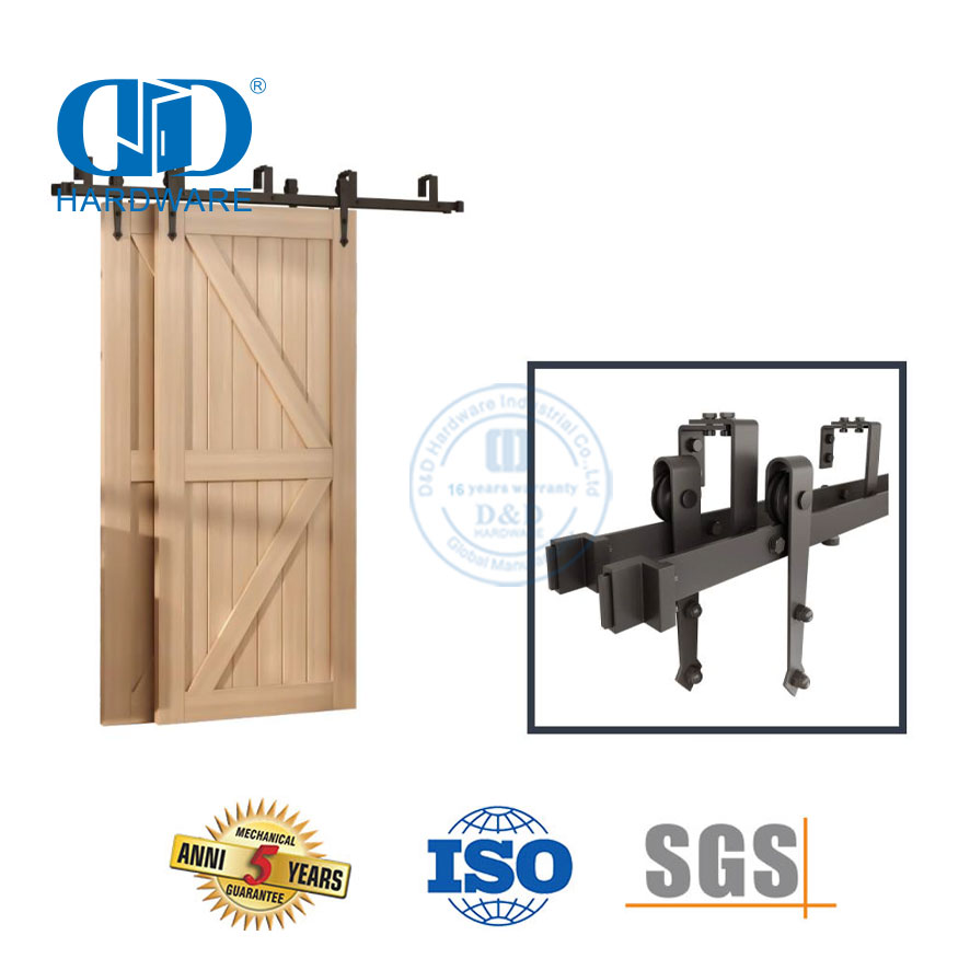 Perangkat Keras Pintu Gudang Geser Baja Tahan Karat Perangkat Keras Furnitur Warna Hitam Kit Perangkat Keras Pintu Gudang Ganda untuk Pintu Kayu Interior-DDBD025