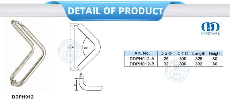 Pegangan Tarik Gaya Siku Belakang-ke-belakang Kaca Baja Tahan Karat Satin 316