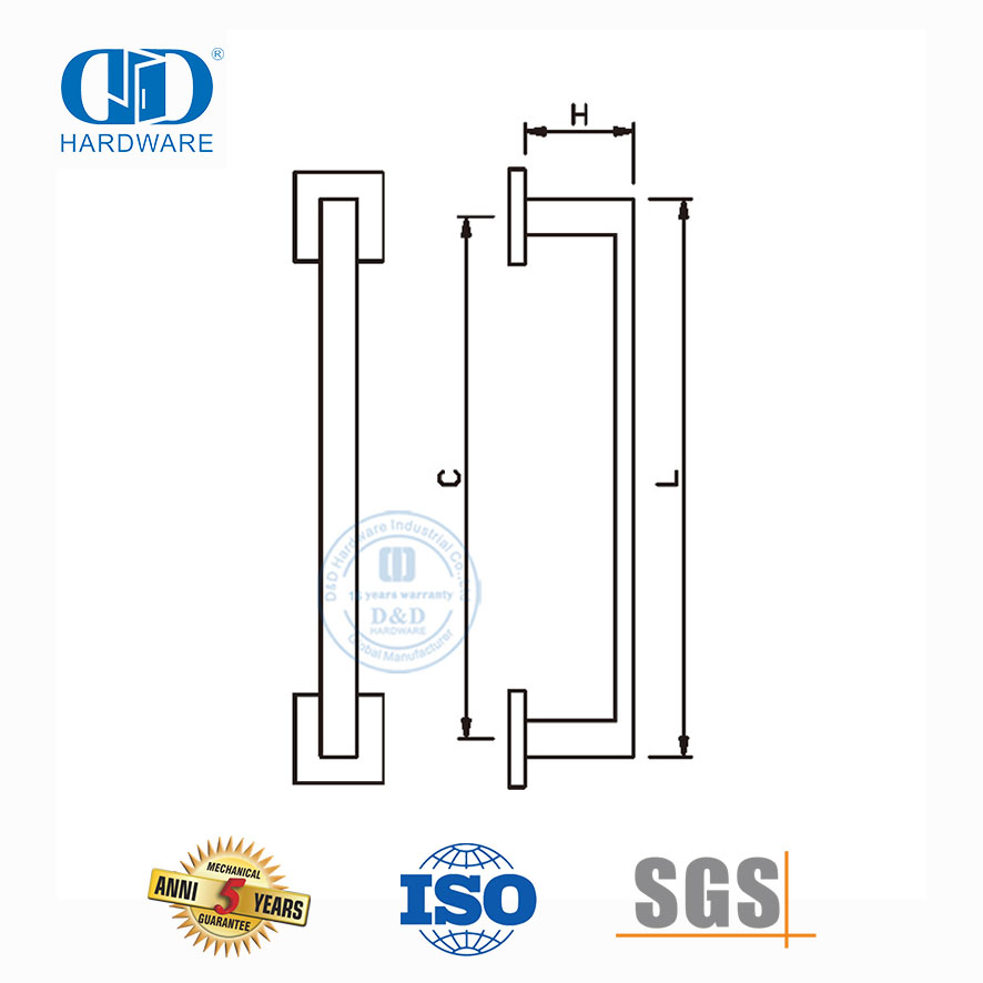 Pegangan Tarik Satu Sisi Dorong Persegi Stainless Steel Finish Satin untuk Pintu Logam Kaca Komersial-DDPH035