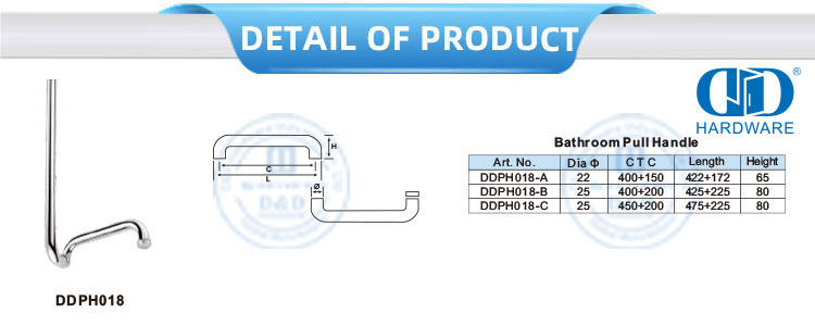 Pegangan Tarik Pintu Kaca Tempered Dua Sisi Kamar Mandi Stainless Steel Pegangan Tarik Kamar Mandi-DDPH018