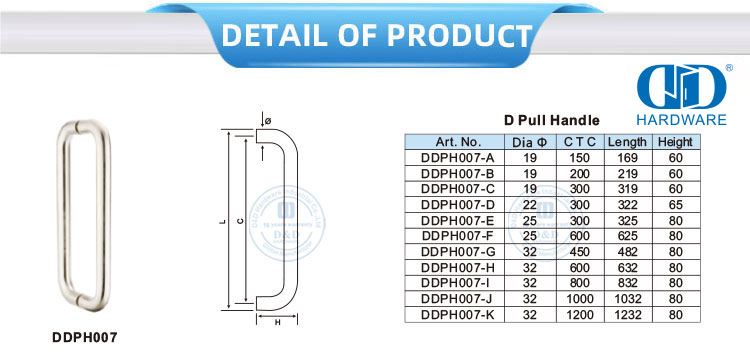 Aplikasi Komersial Stainless Steel Gagang Pintu Kaca D Pull Handle-DDPH007