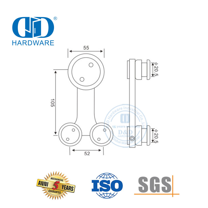 Aksesoris Kaca Stainless Steel Industri Set Perangkat Keras Pintu Geser Perangkat Keras Kaca Untuk Pintu Kamar Mandi-DDGS106