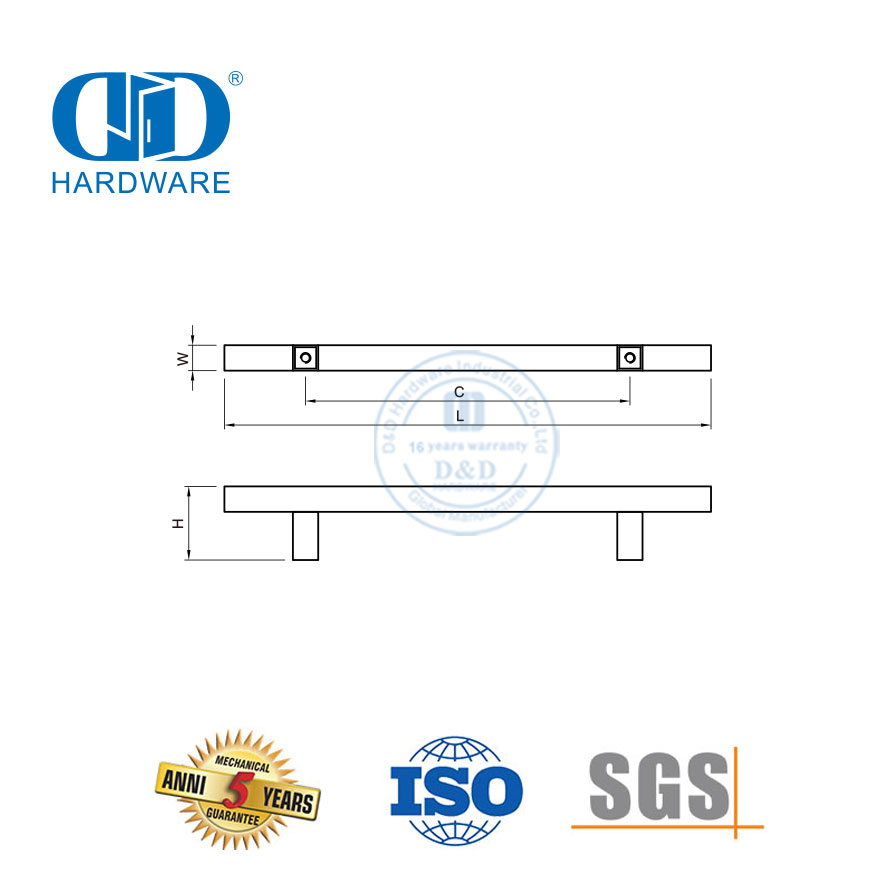 Disesuaikan Penjualan Langsung Stainless Steel H Berbentuk Pegangan Pintu Samping Stainless Steel Brushed Door Handle-DDFH019