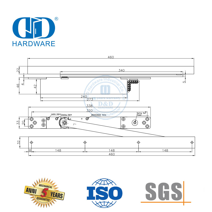 Sertifikasi Populer ANSI UL Terdaftar Fire Rated Hidden Door Closer-DDDC047