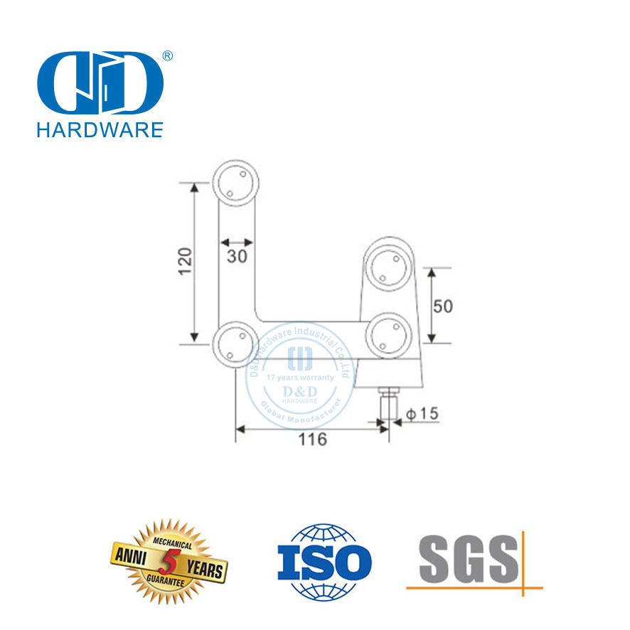 Kaca Stainless Steel Dipasang Konektor Kaca Fitting Panel Samping Piovt Glass Hardware-DDGP010