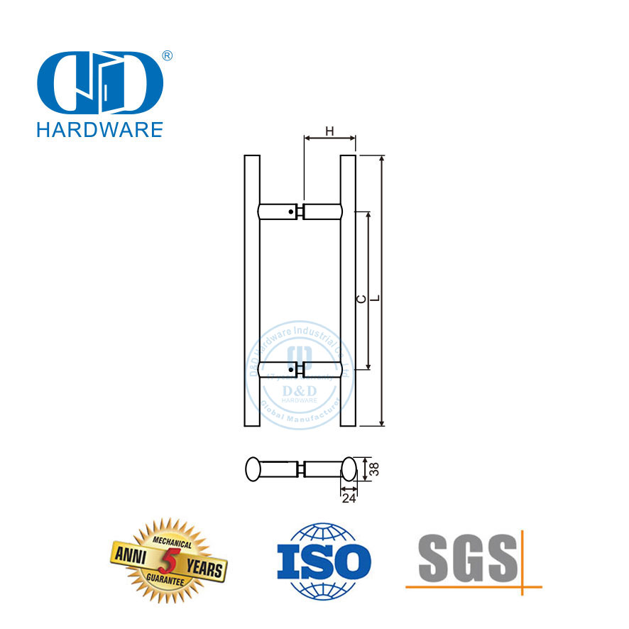 Beberapa Aplikasi Stainless Steel Pintu Utama Kaca Kayu Pintu Logam Perangkat Keras Bentuk Oval T Bar Pull Handle-DDPH037