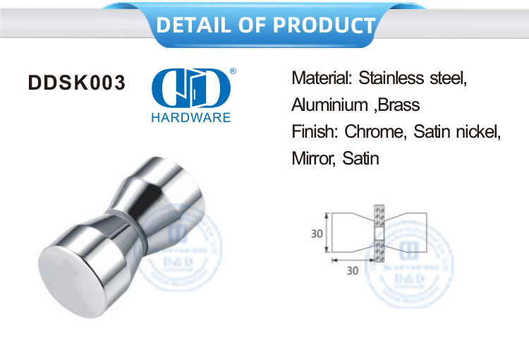 Kenop Bilik Mandi Baja Tahan Karat Kenop Pegangan Dua Sisi Kuningan Pegangan Pintu Kamar Mandi Tanpa Bingkai Knobs-DDSK003