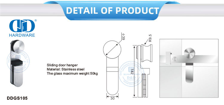 Perangkat Keras Pintu Stainless Steel Aman Aksesoris Kamar Mandi Pintu Kaca Pas Untuk Pintu Geser-DDGS105