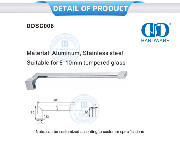 Aksesoris Pintu Panel Mandi Kaca Tanpa Bingkai Stainless Steel yang Disesuaikan Layar Mandi Komersial-DDSC008