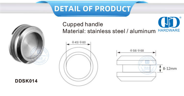 Desain Fashion Cermin Satin Finish Kaca Pintu Geser Perangkat Keras Pegangan Cupped Kaca Pintu Geser Lock-DDSK014