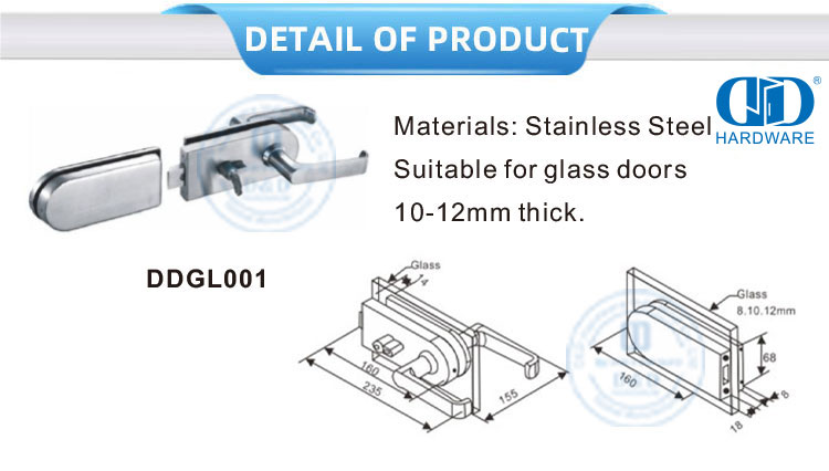 Stainless Steel Kunci Sudut Perangkat Keras Pas Pegangan Pintu Kaca Patch Fitting Kunci Kunci-DDGL001