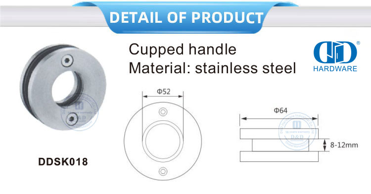 Aksesoris Perabot Stainless Steel Tipe Bulat Pegangan Pintu Geser Kaca-DDSK018