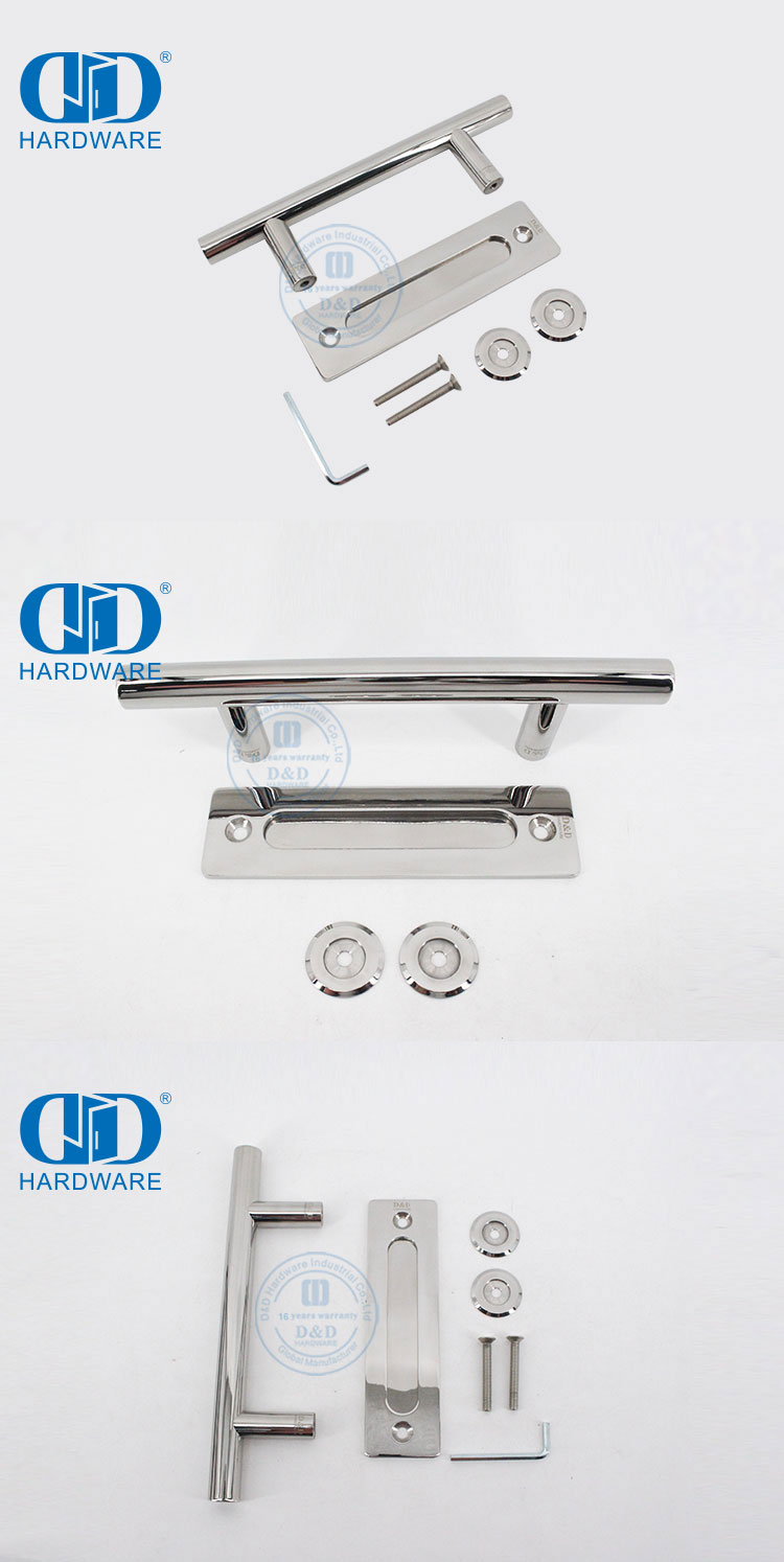 Set Gagang Pintu Gudang Dipoles Pintu Geser Balkon Baja Tahan Karat Set Pegangan Pintu Dua Sisi-DDBD102 PSS