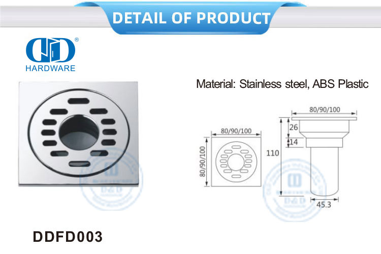 Stainless Steel Square Toilet Shower Drain Aksesori Furnitur Kamar Mandi Floor Drain Cover-DDFD003