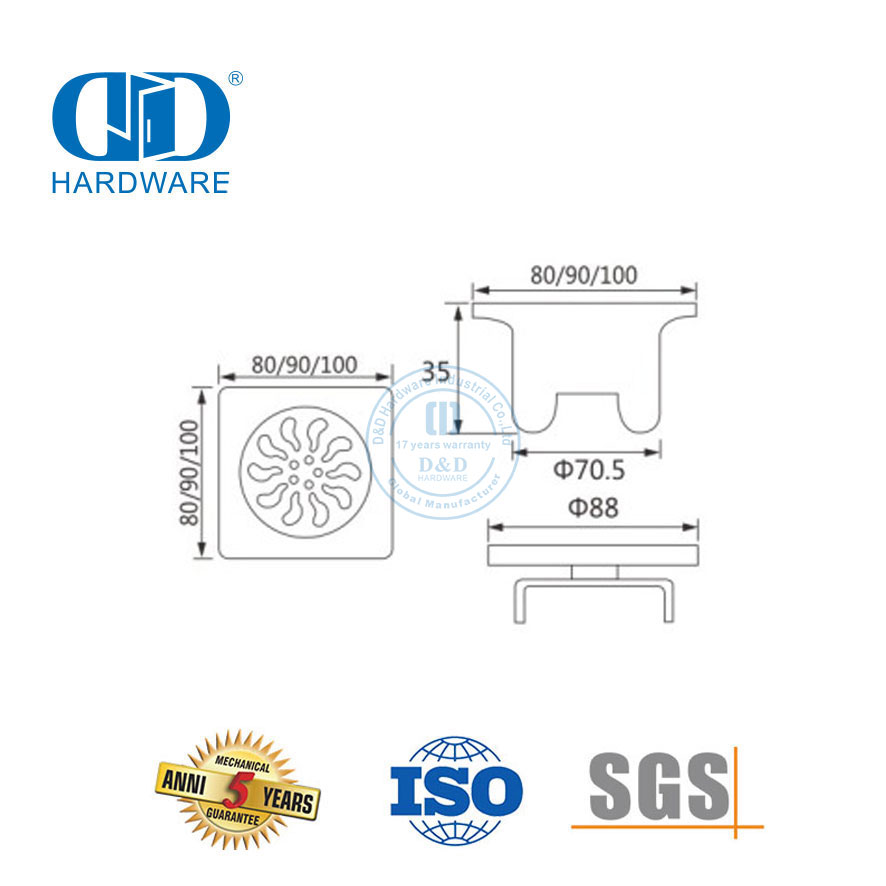Kualitas Tinggi Stainless Steel Sanitary Floor Drain Square Floor Drain Kamar Mandi Hardware-DDFD006