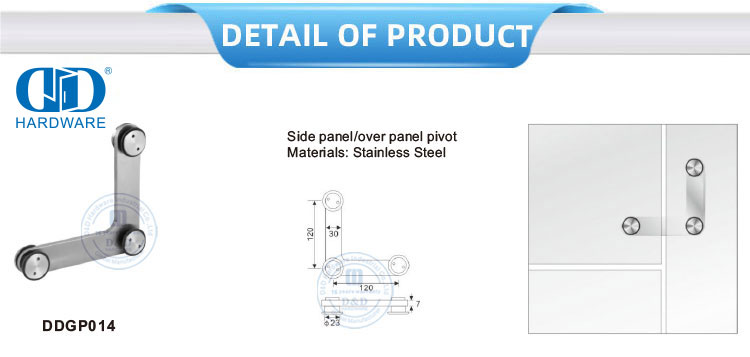 Panel Samping Stainless Steel Di Atas Panel Pivot Kaca Perangkat Keras Pintu Kaca Pivot-DDGP014