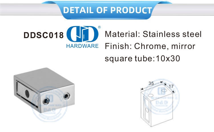 Aksesori Pintu Kaca Kamar Mandi Stainless Steel Konektor Pintu Kaca Bilik Mandi Komersial-DDSC018
