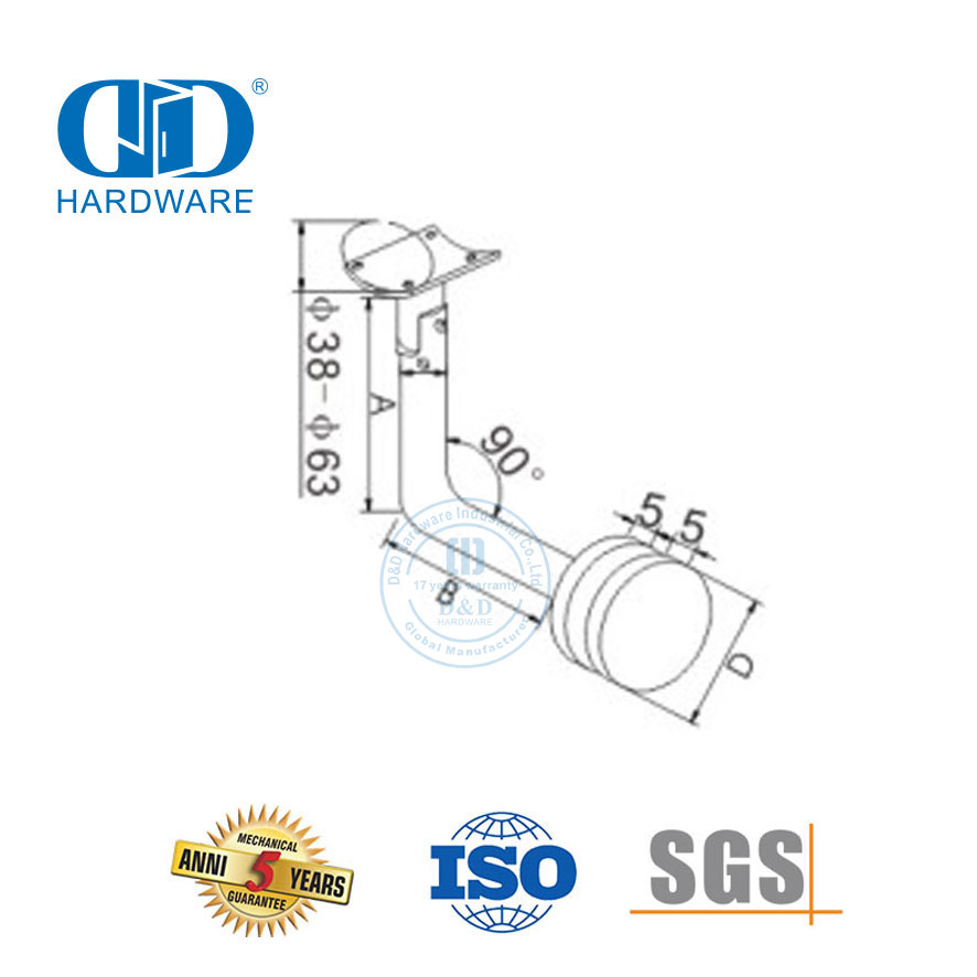 Braket Dinding Pagar Tangga Baja Tahan Karat Braket Pemasangan Dinding Braket Pegangan Kaca Pas-DDHB003
