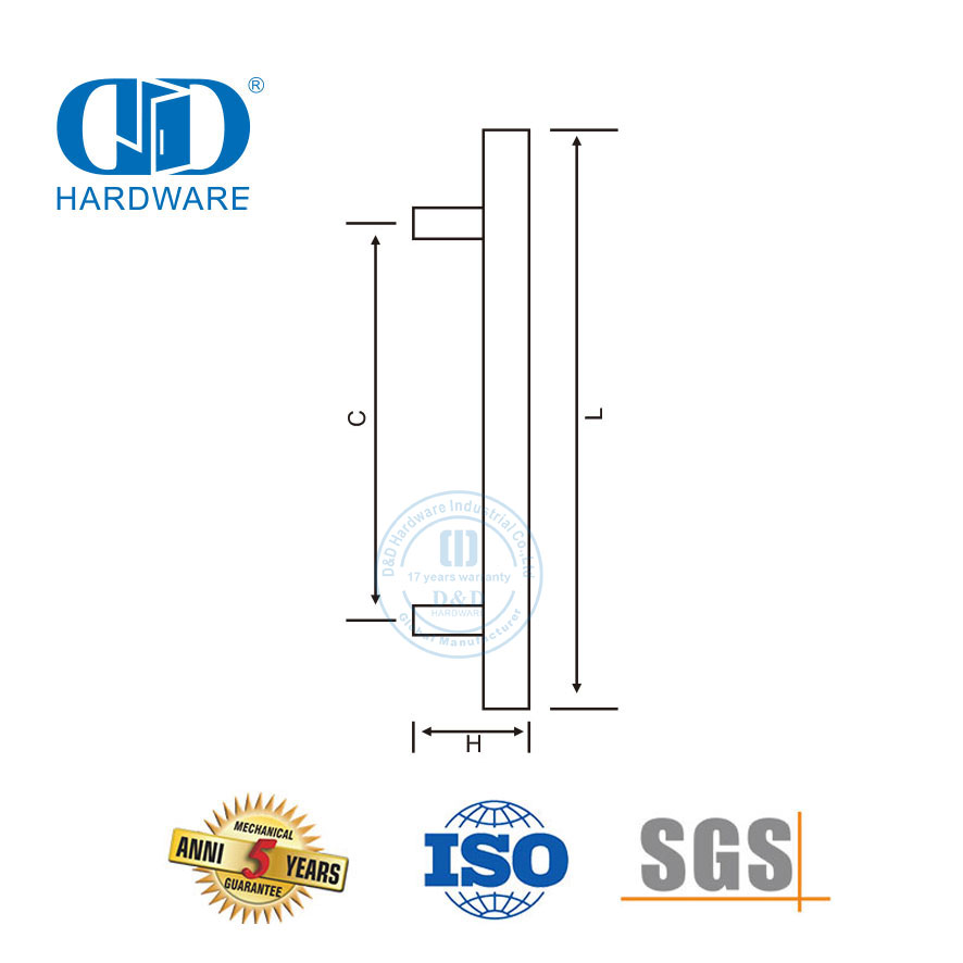 Aksesoris Pintu Stainless Steel Fitting Pintu Kaca Bentuk T Persegi Pull Handle-DDPH016