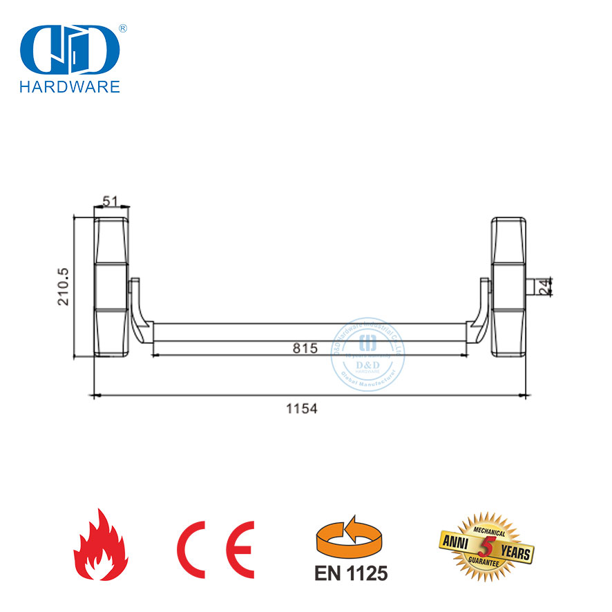 Sistem Perangkat Keras Tahan Lama Stainless Steel CE Tahan Api Cross Bar Panic Exit Hardware Untuk Pintu Apartemen Sekolah-DDPD047-CE