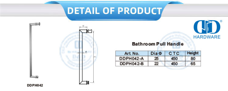 Stainless Steel Kamar Mandi Menangani Aksesori Pintu Kaca Satu Sisi Pintu Kamar Mandi Tarik Handle-DDPH042