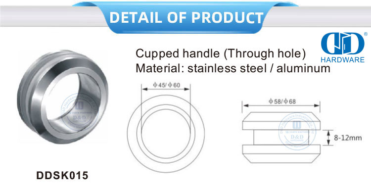 Aksesoris Perabot Stainless Steel Pegangan Knob Kaca Peralatan Pas Aluminium Melalui Lubang Cupped Handle-DDSK015