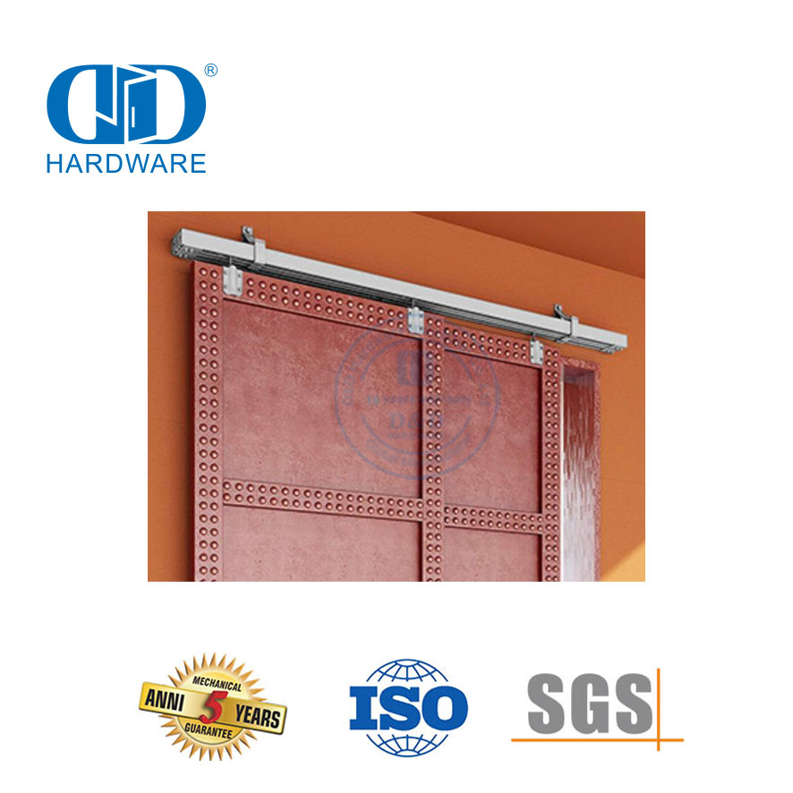 Perangkat Keras Pintu Geser Ganda Tugas Berat Hitam Baja Tahan Karat Kit Perangkat Keras Pintu Gudang Bypass Apartemen-DDBD041