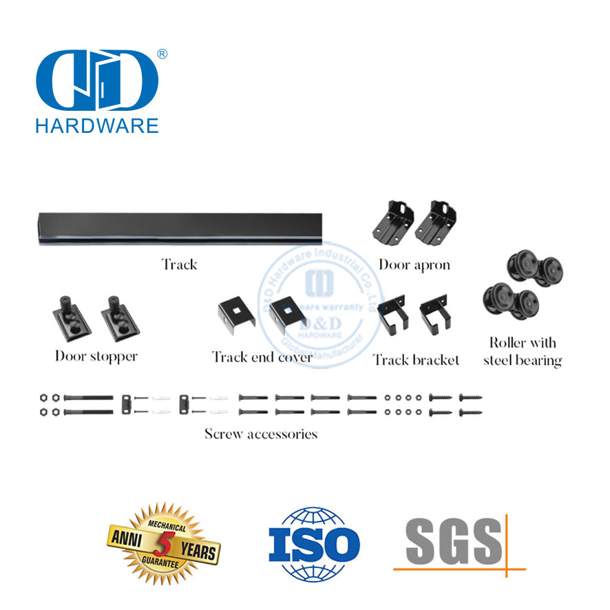 Perangkat Keras Pintu Gudang Lipat Dua Baja Tahan Karat Kit Jalur Perangkat Keras Pintu Gudang Geser Ganda untuk Pintu Tugas Berat-DDBD038