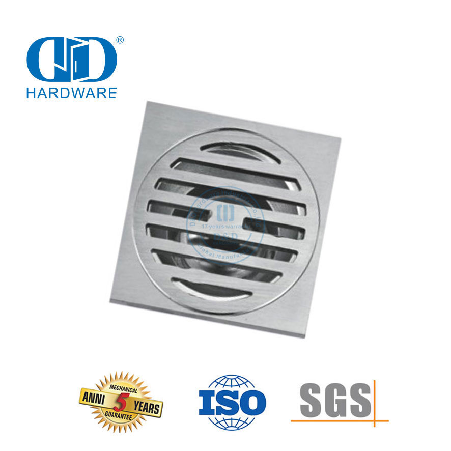 Keamanan Tinggi Stainless Steel Square Floor Drain Kamar Mandi Shower Drain Perangkat Keras Kamar Mandi untuk Pintu Kaca-DDFD0011