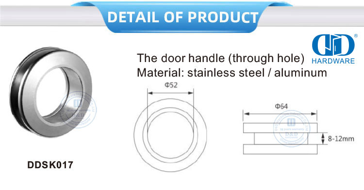 Perangkat Keras Pintu Geser Kaca Stainless Steel Kenop Bulat Aluminium Melalui Pegangan Pintu Lubang-DDSK017