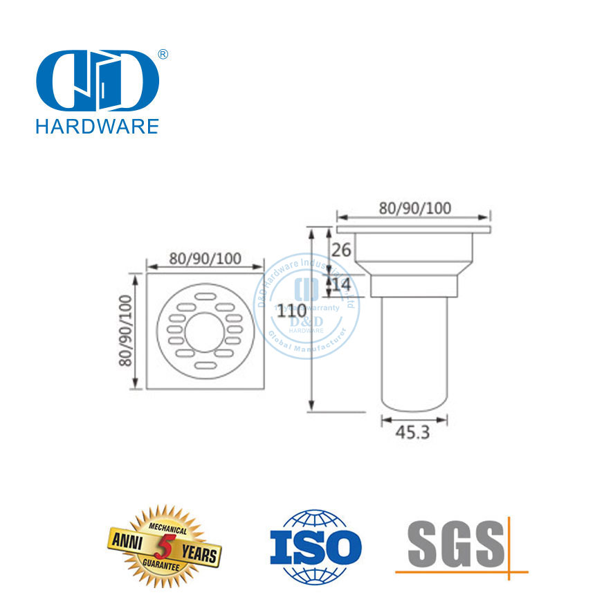 Stainless Steel Square Toilet Shower Drain Aksesori Furnitur Kamar Mandi Floor Drain Cover-DDFD003