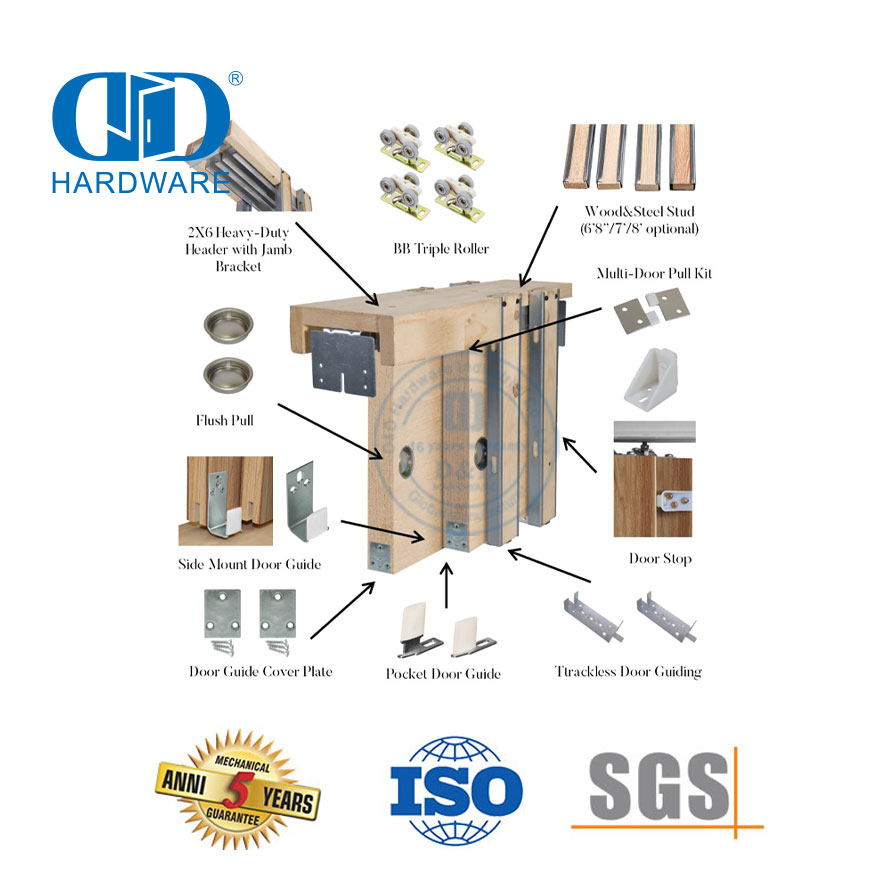 Perangkat Keras Rangka Pintu Saku Geser Bypass Tugas Berat Baja Tahan Karat Perangkat Keras Pintu Lemari Dapur-DDBD061