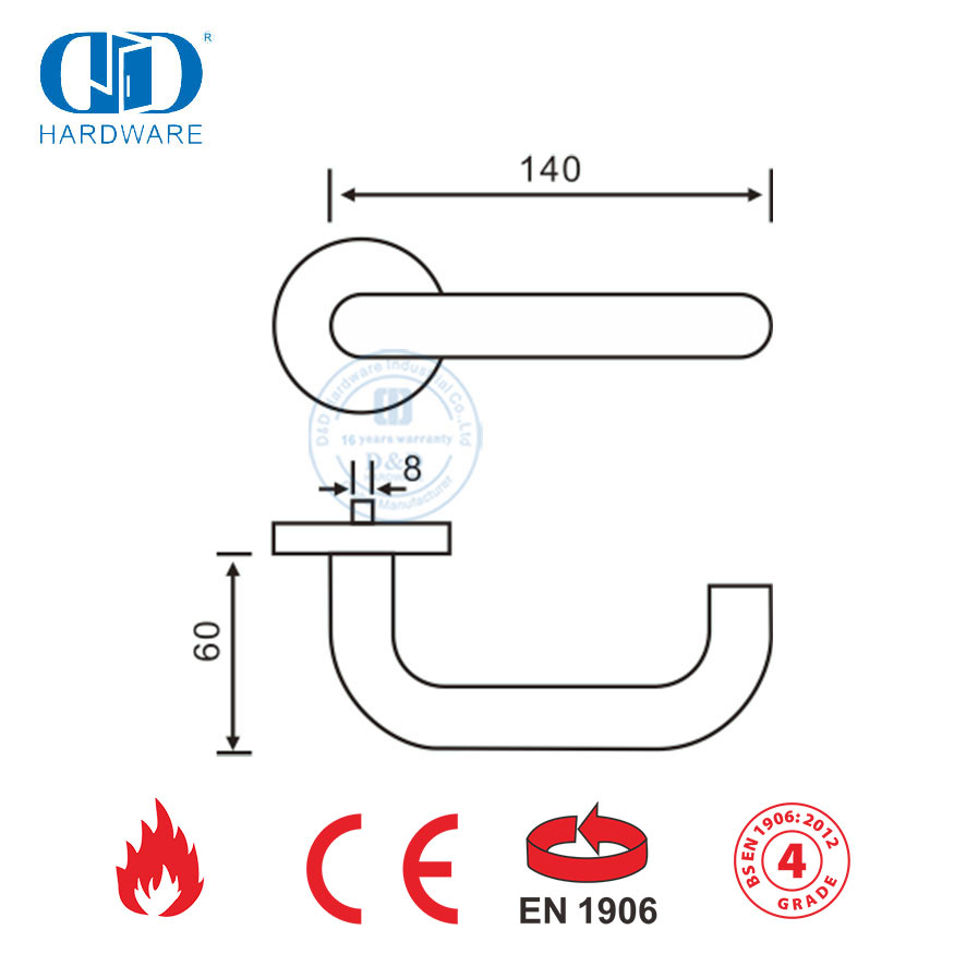 PSS Selesai EN 1906 Pegangan Tuas Pintu Berbentuk Tabung Bulat Stainless Steel-DDTH001-PSS