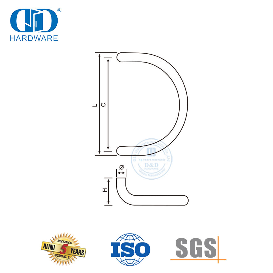 Pegangan Tarik Kembali Ke Belakang Tipe D Perak Stainless Steel untuk Perangkat Keras Pintu Utama Kaca-DDPH006