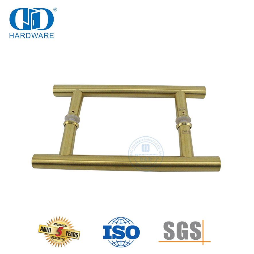 Pegangan Pintu Kamar Mandi Dorong Tabung Stainless Steel Bentuk H Finish Kuningan Satin-DDPH001-A Φ22-SB