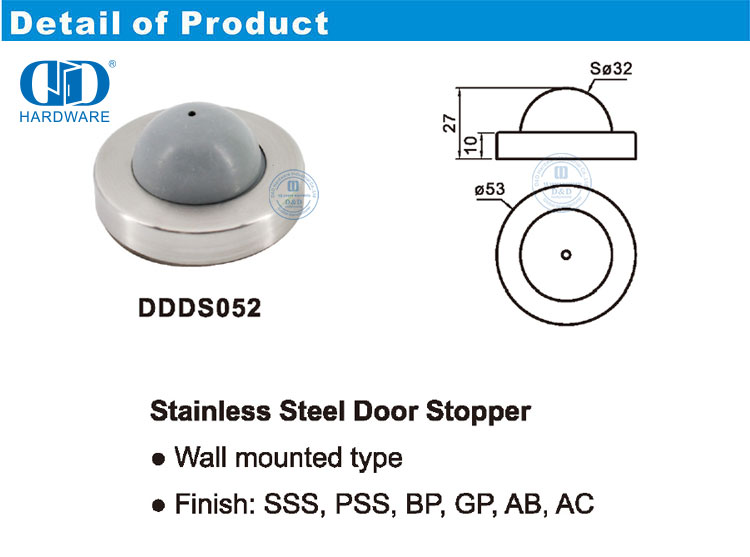 Penghenti Pintu Stainless Steel Tipe Terpasang di Dinding dengan Pintu Kamar Tidur-DDDS052