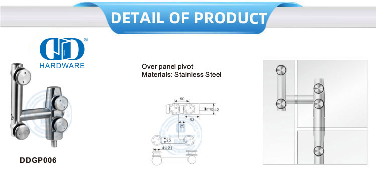 Aksesori Furnitur Pivot Pintu Kaca Stainless Steel Perangkat Keras Pintu Geser Pivot Atas-DDGP006