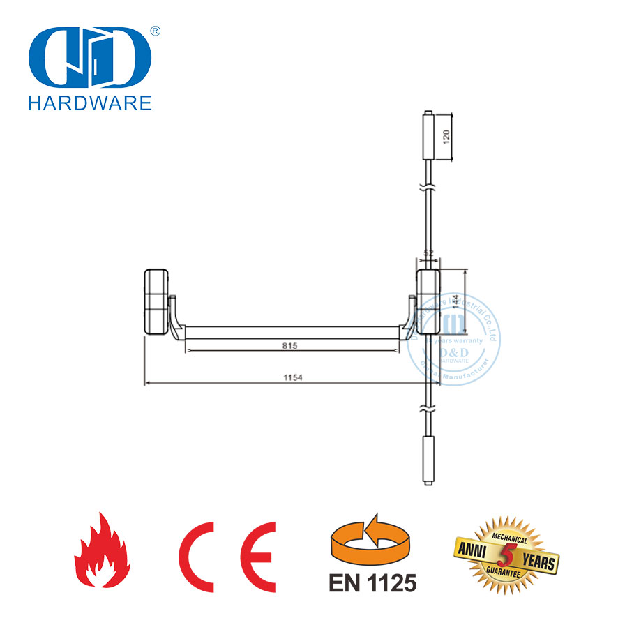 Stainless Steel CE EN1125 Fire Rated Panic Bar dengan Latche Bolt Lock Bar Untuk Pintu Ganda Tunggal-DDPD022-CE