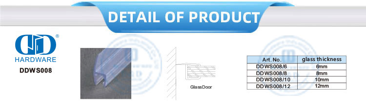 Aksesori Pintu Kaca Strip Segel Tahan Air PVC Strip Segel Karet Silikon Pintu Geser Kamar Mandi-DDWS008