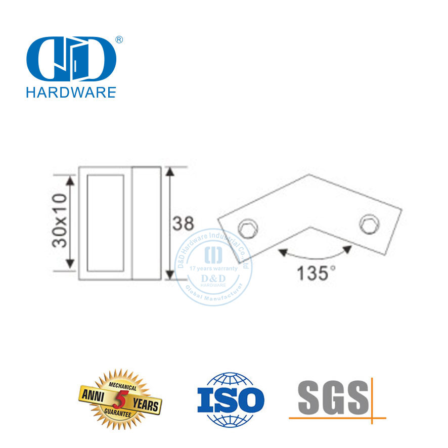 Konektor Penjepit Kaca Tabung Persegi Kualitas Tinggi Stainless Steel untuk Perlengkapan Kamar Mandi-DDSC017