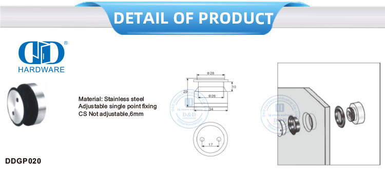 Grosir Stainless Steel Pintu Geser Perangkat Keras Rol Kaca Piont Fitting Perangkat Perabot-DDGP020