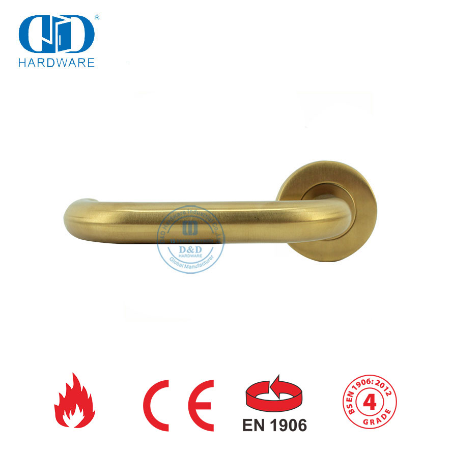 Perangkat Keras Dekoratif yang Disesuaikan EN 1906 Gagang Pintu Masuk Kuningan Satin-DDTH001-SB