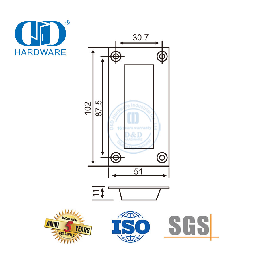 Kabinet Flush Mount Tersembunyi Menarik Gagang Pintu Laci Geser Tertanam-DDFH010