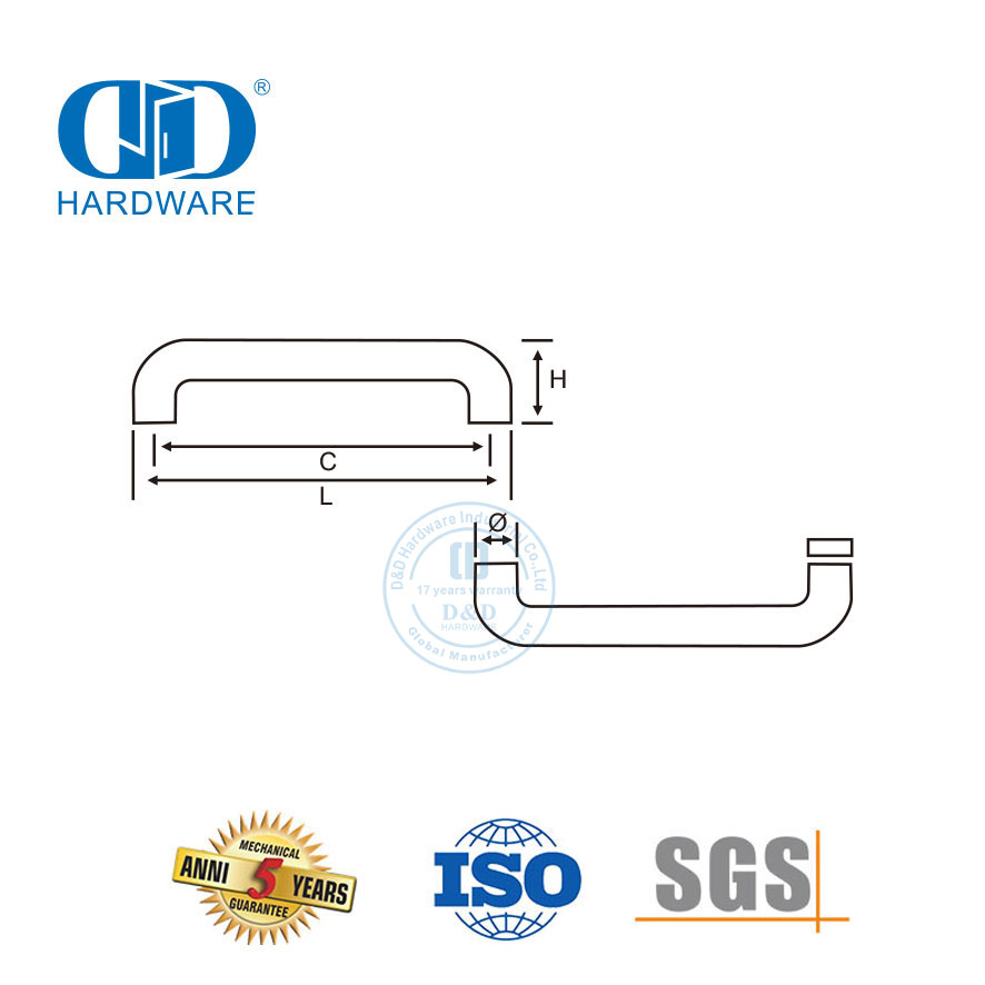 Pegangan Tarik Pintu Kaca Tempered Dua Sisi Kamar Mandi Stainless Steel Pegangan Tarik Kamar Mandi-DDPH018