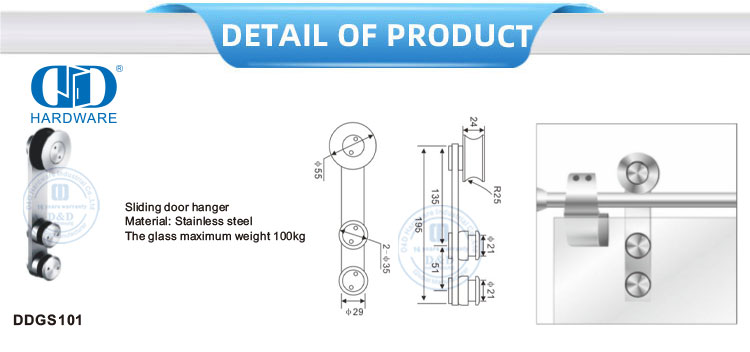 Pabrik Stainless Steel Pintu Kamar Mandi Roller Pintu Geser Perangkat Keras Perangkat Keras Kaca Untuk Kamar Mandi-DDGS101