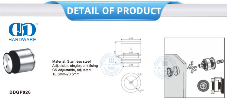 Stainless Steel Single Point Memperbaiki Roller Pintu Kaca Konektor Pintu Geser Fitiings-DDGP026