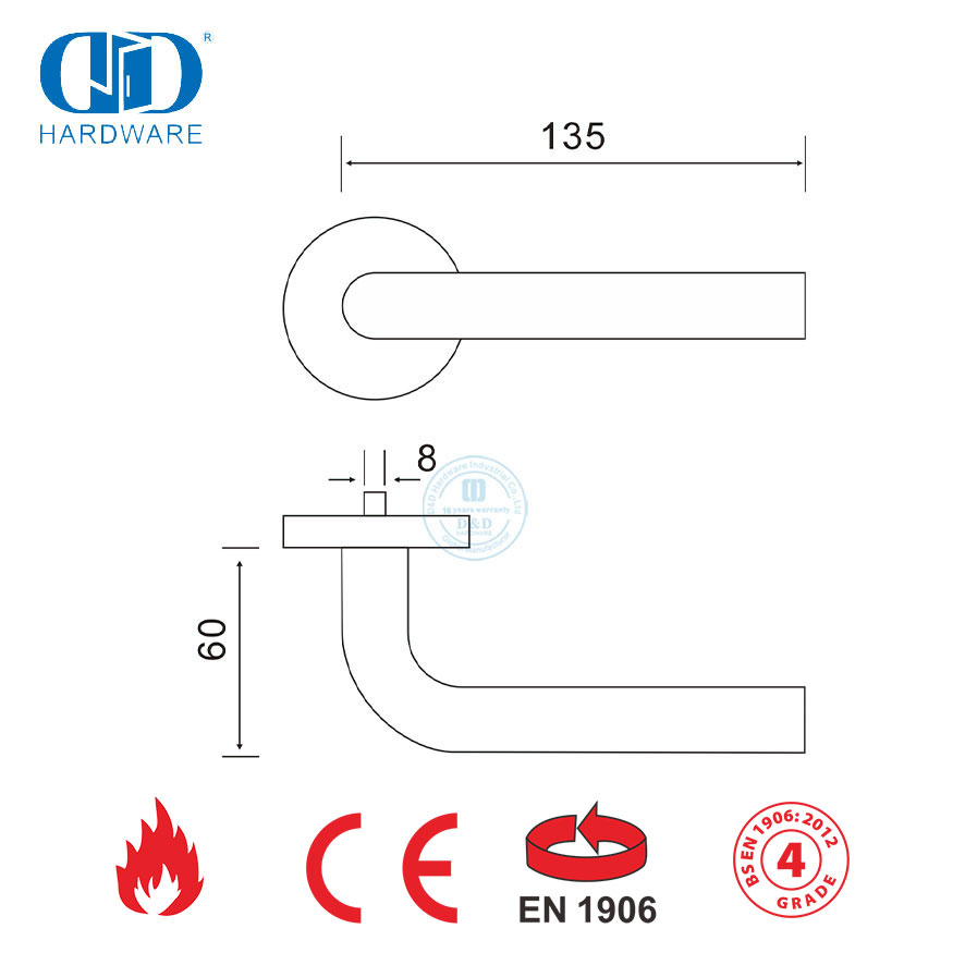 Cermin Kuningan Dipoles Emas EN 1906 Gagang Pintu Tipe Tubular-DDTH002-PB