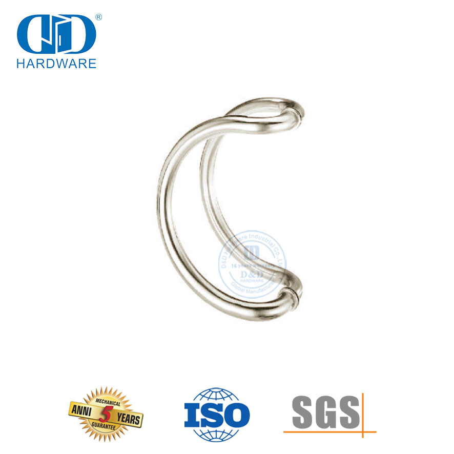 Pegangan Tarik Kembali Ke Belakang Tipe D Perak Stainless Steel untuk Perangkat Keras Pintu Utama Kaca-DDPH006