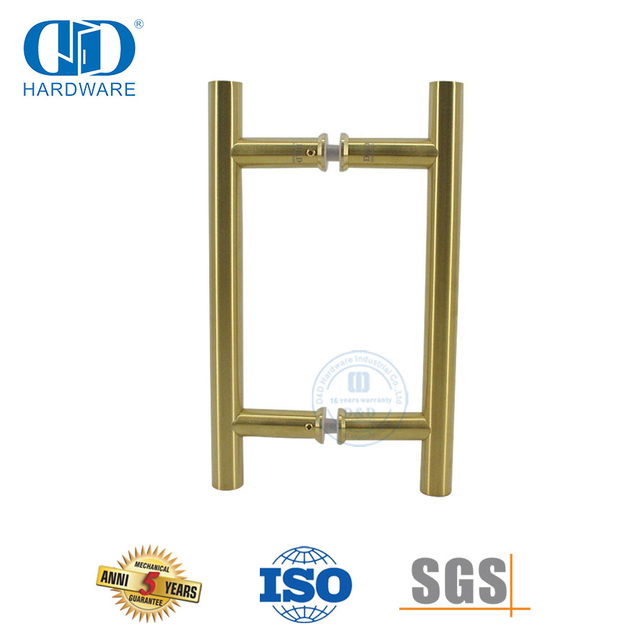 Pegangan Pintu Kamar Mandi Dorong Tabung Stainless Steel Bentuk H Finish Kuningan Satin-DDPH001-A Φ22-SB