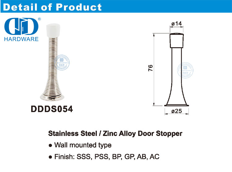 Penahan Pintu Paduan Seng Stainless Steel dengan Pintu Logam-DDDS054